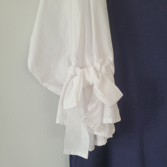 Dual Fabric Sweatshirt Top/w Ruffled Ribbon Sleeve - Picture 3 of 8